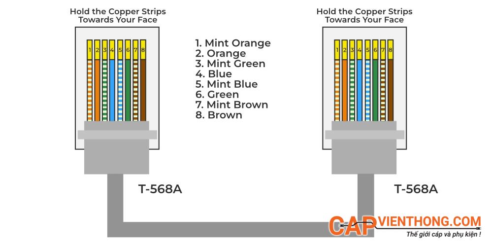 Cách nối cổng T568A chân cắm cáp RJ45